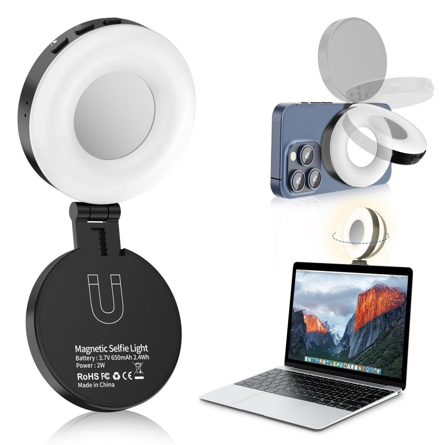 Portable Phone Ring Light for Video Recording,Selfie Light for iPhone（Black）