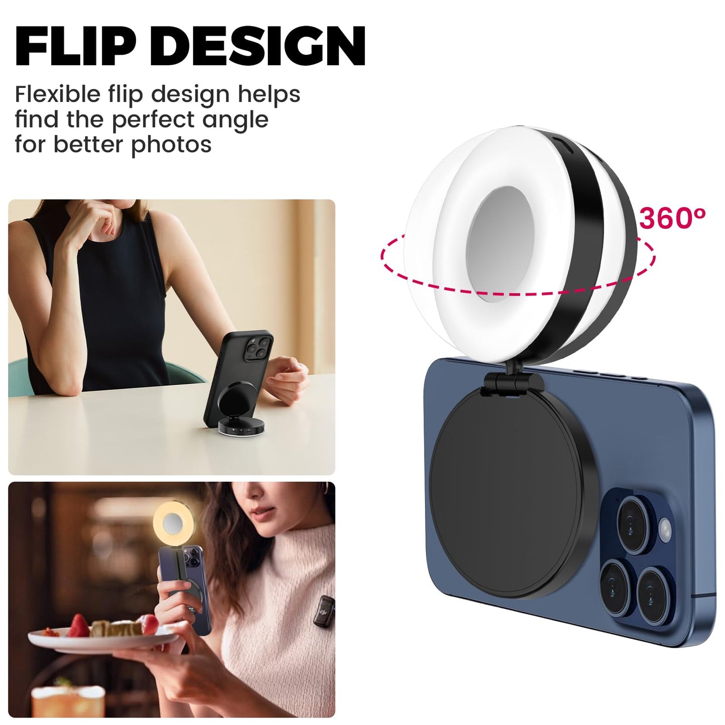 Portable Phone Ring Light for Video Recording,Selfie Light for iPhone（Black）